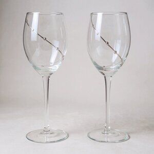 Vintage Pier 1 Gold Dot Swirl Wine Glasses Set of 2 Blown Glass 9" Barware